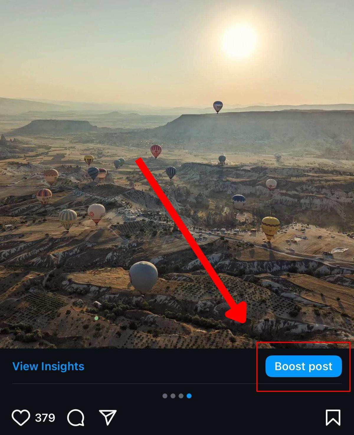 Instagram post with 'Boost' button highlighted