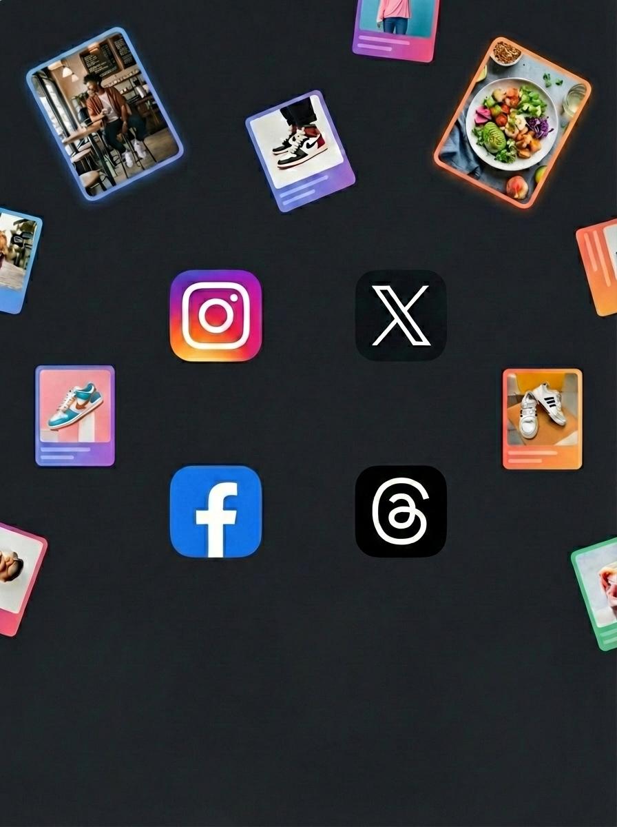 social media cards and icons